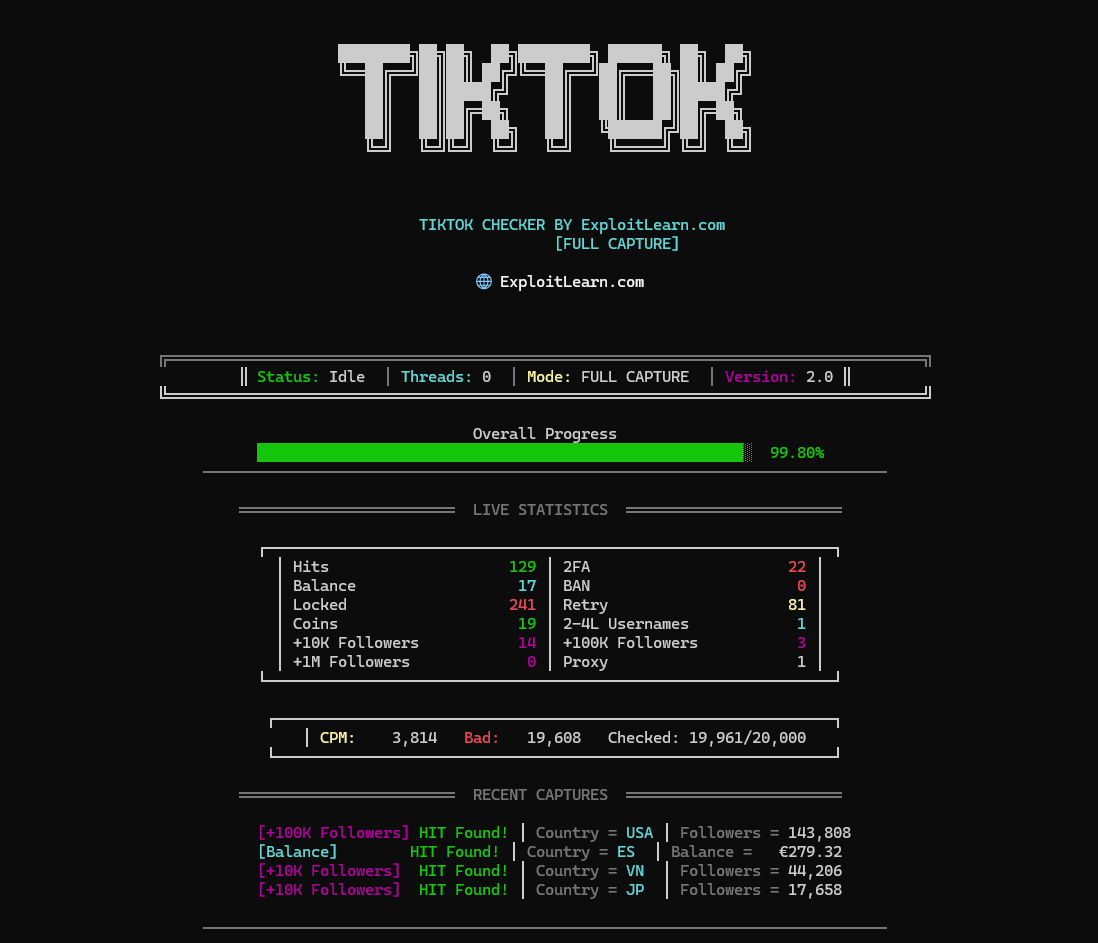TIKTOK API CHECKER | FULL CAPTURE | AUTO COOKIE SAVE